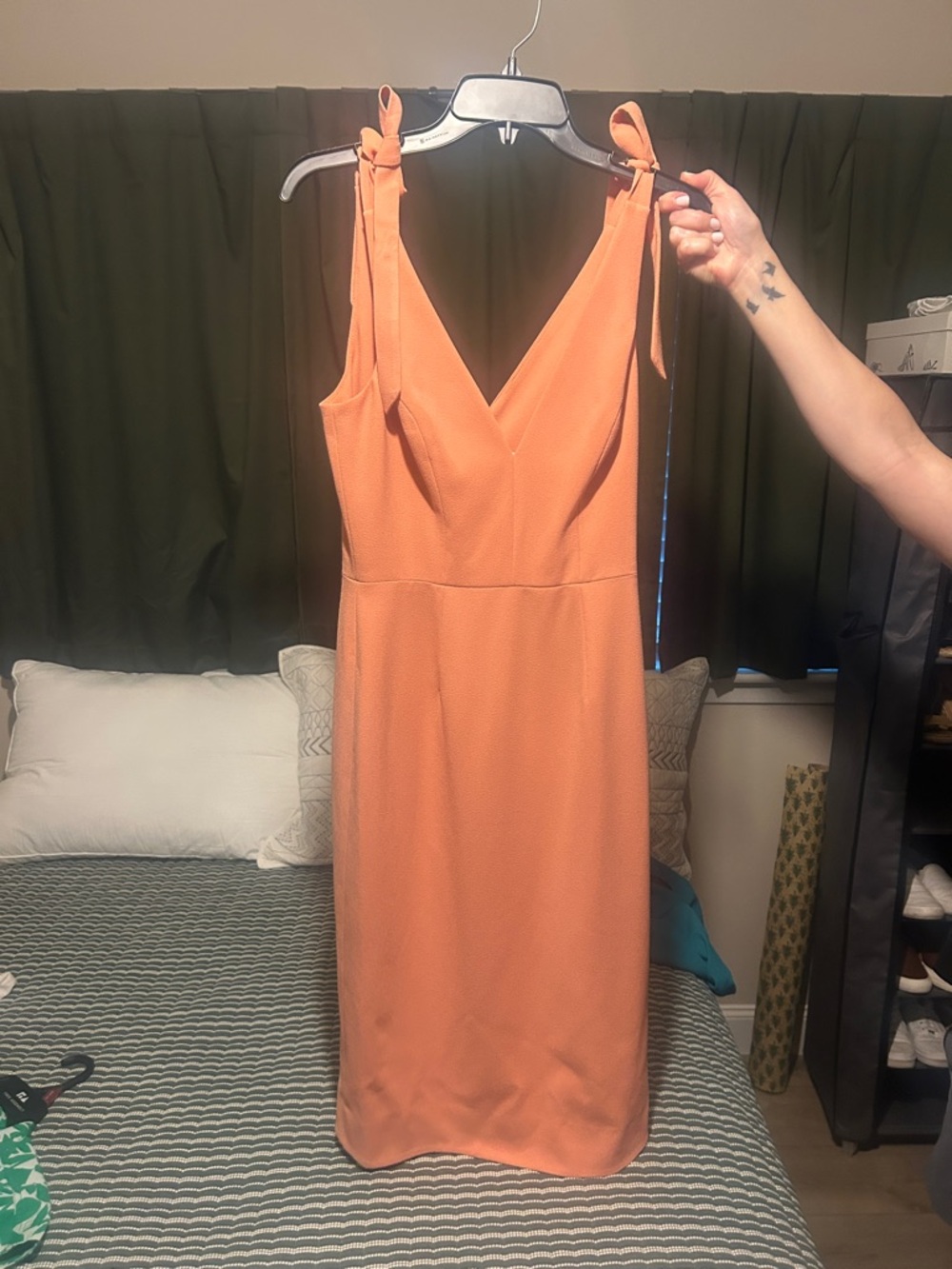 Sleeveless V-Neck Orange Tie-Shoulder Dress